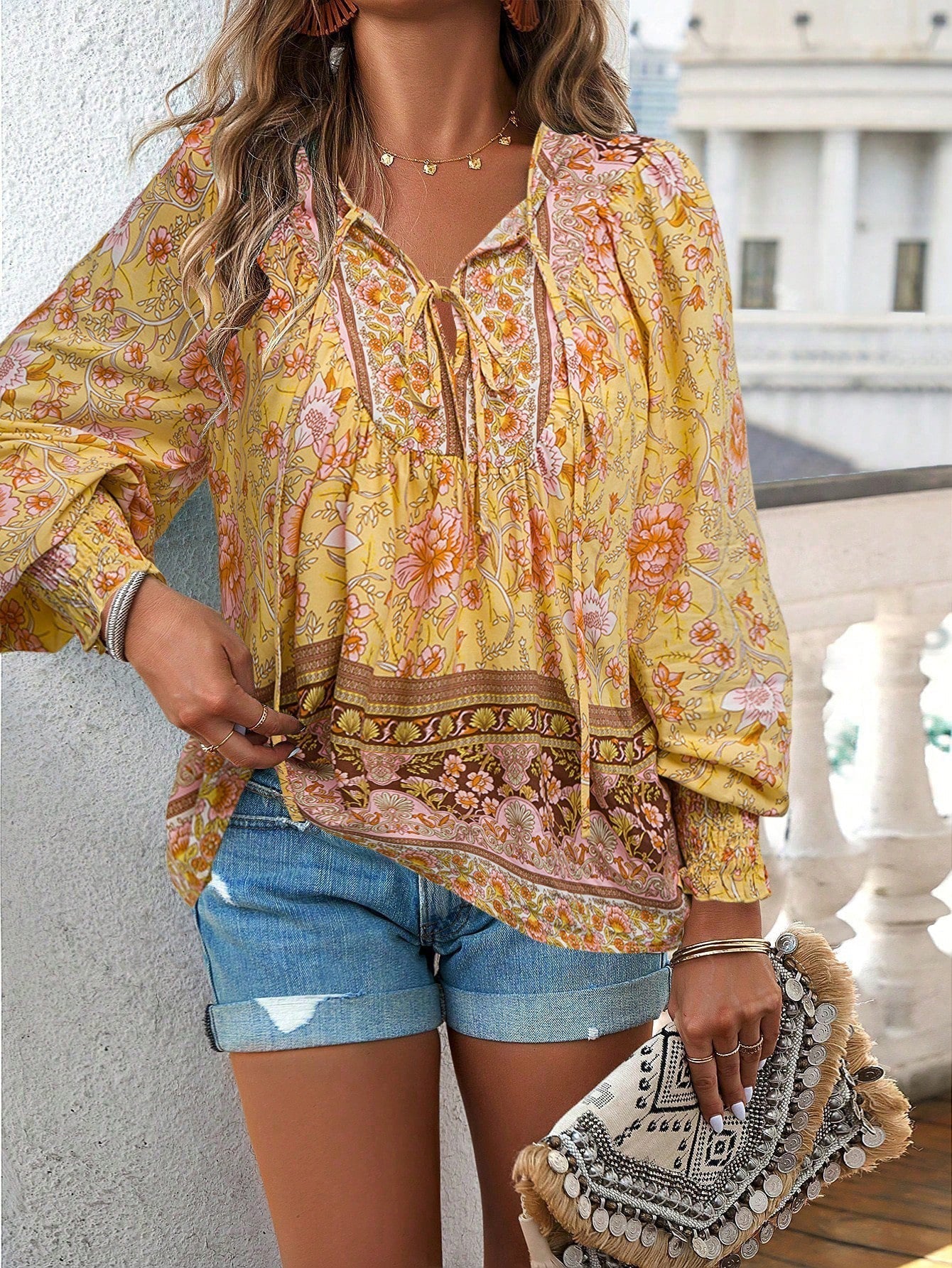 Edith™ | Boho Tuniek Top met Bloemenprint