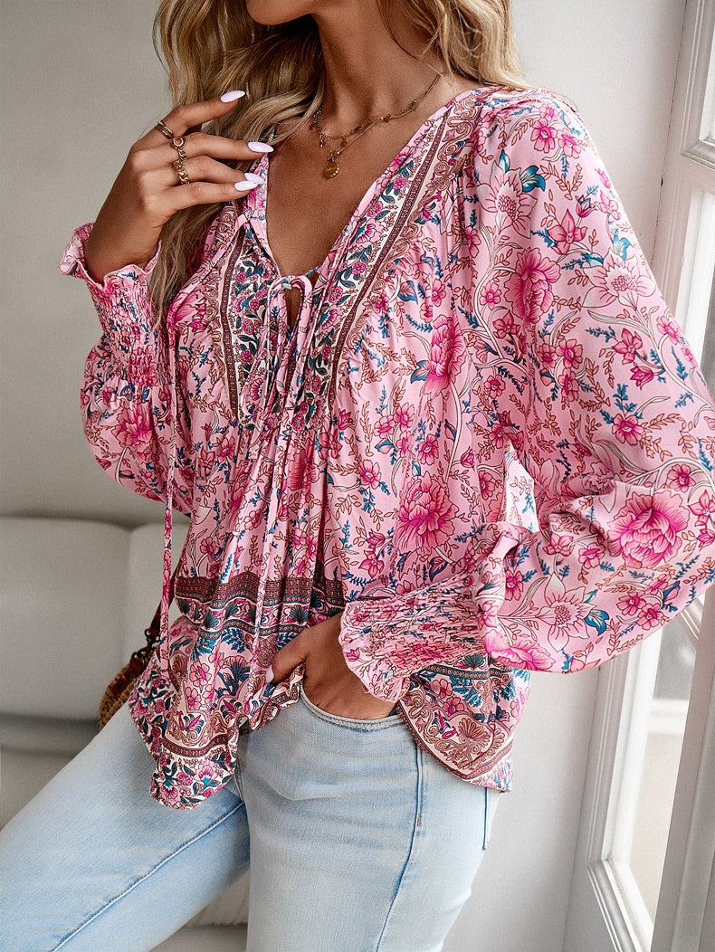 Edith™ | Boho Tuniek Top met Bloemenprint
