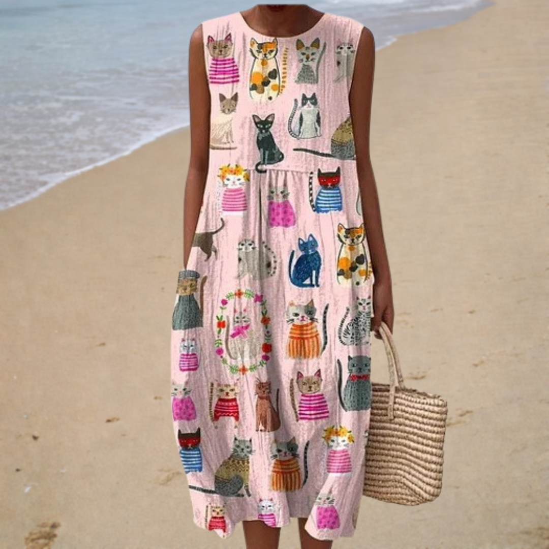 Chloé | Midi Jurk met Kattenprint