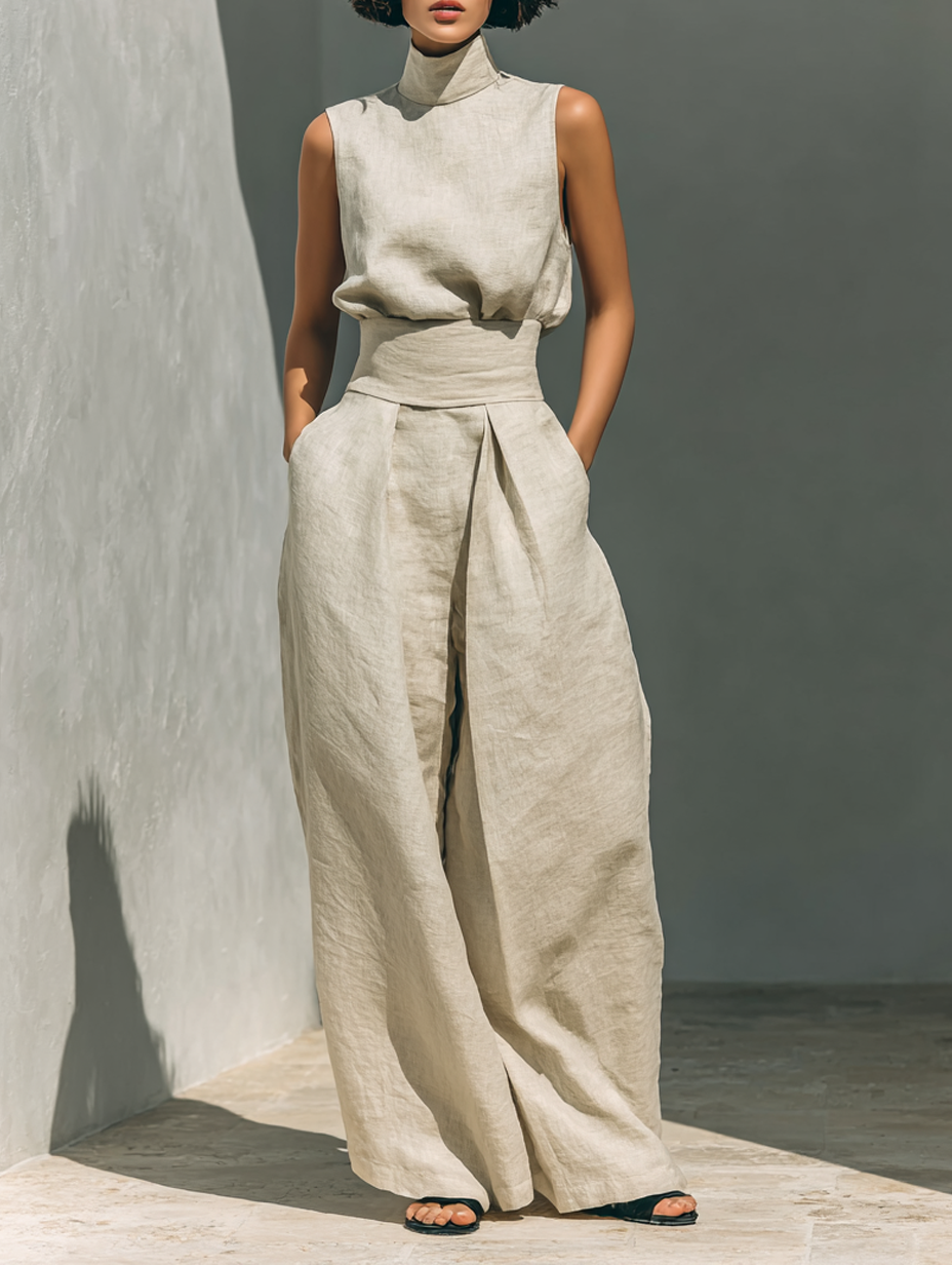 Maria™ | Minimalistische dames set (top & wijde broek)