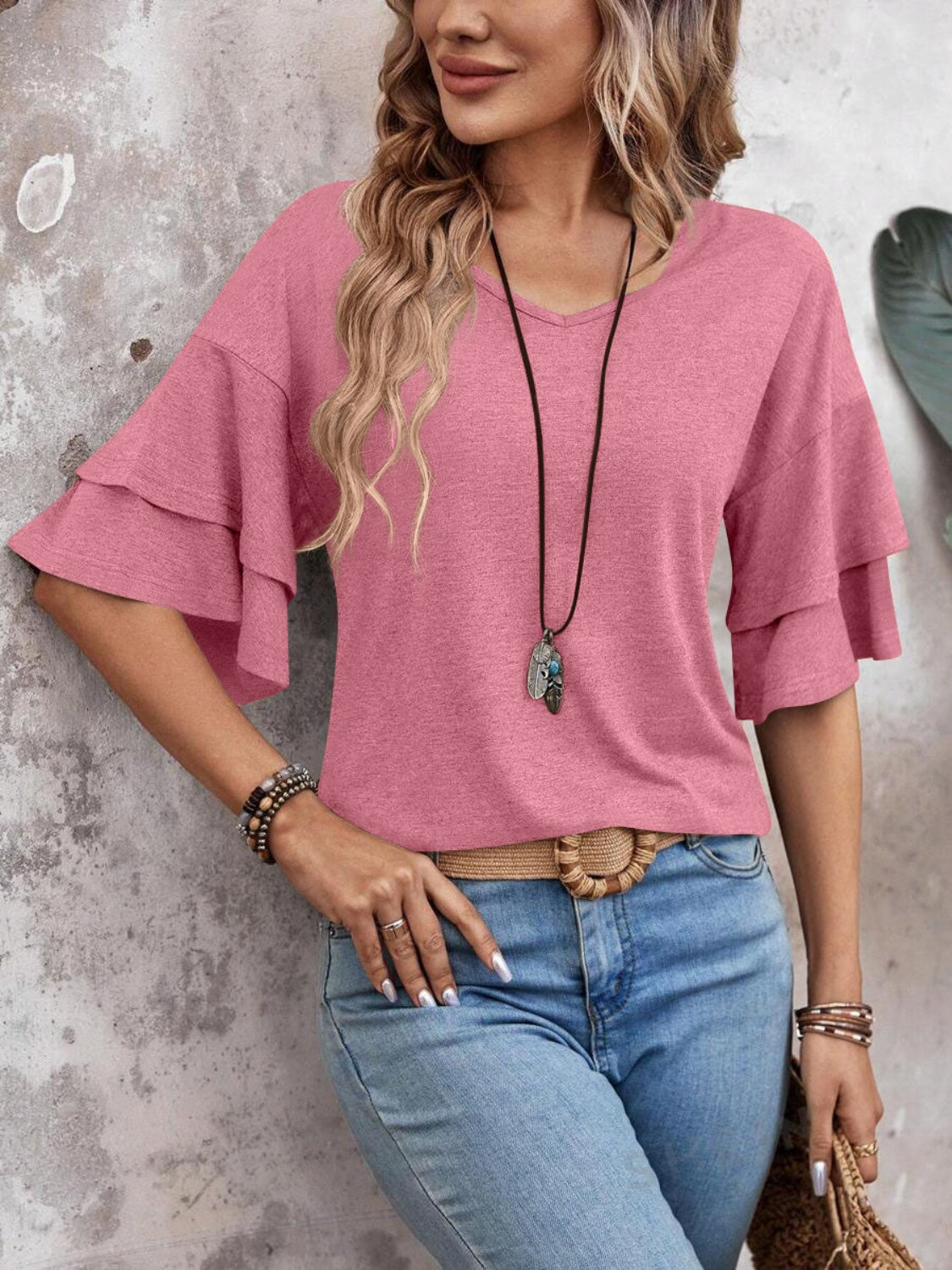 Clara™ | Ruffle Sleeve V-Neck Blouse