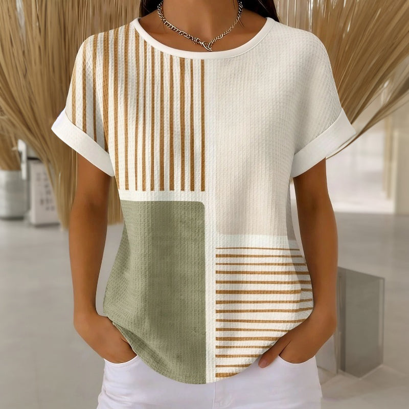 Gestreept Kleurblok T-Shirt