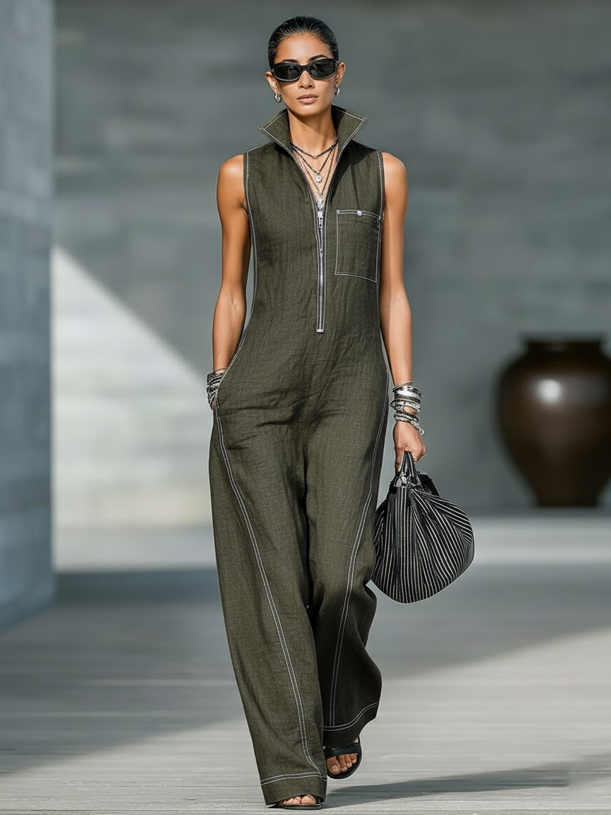 Mouwloze Dungaree met Witte Zoom
