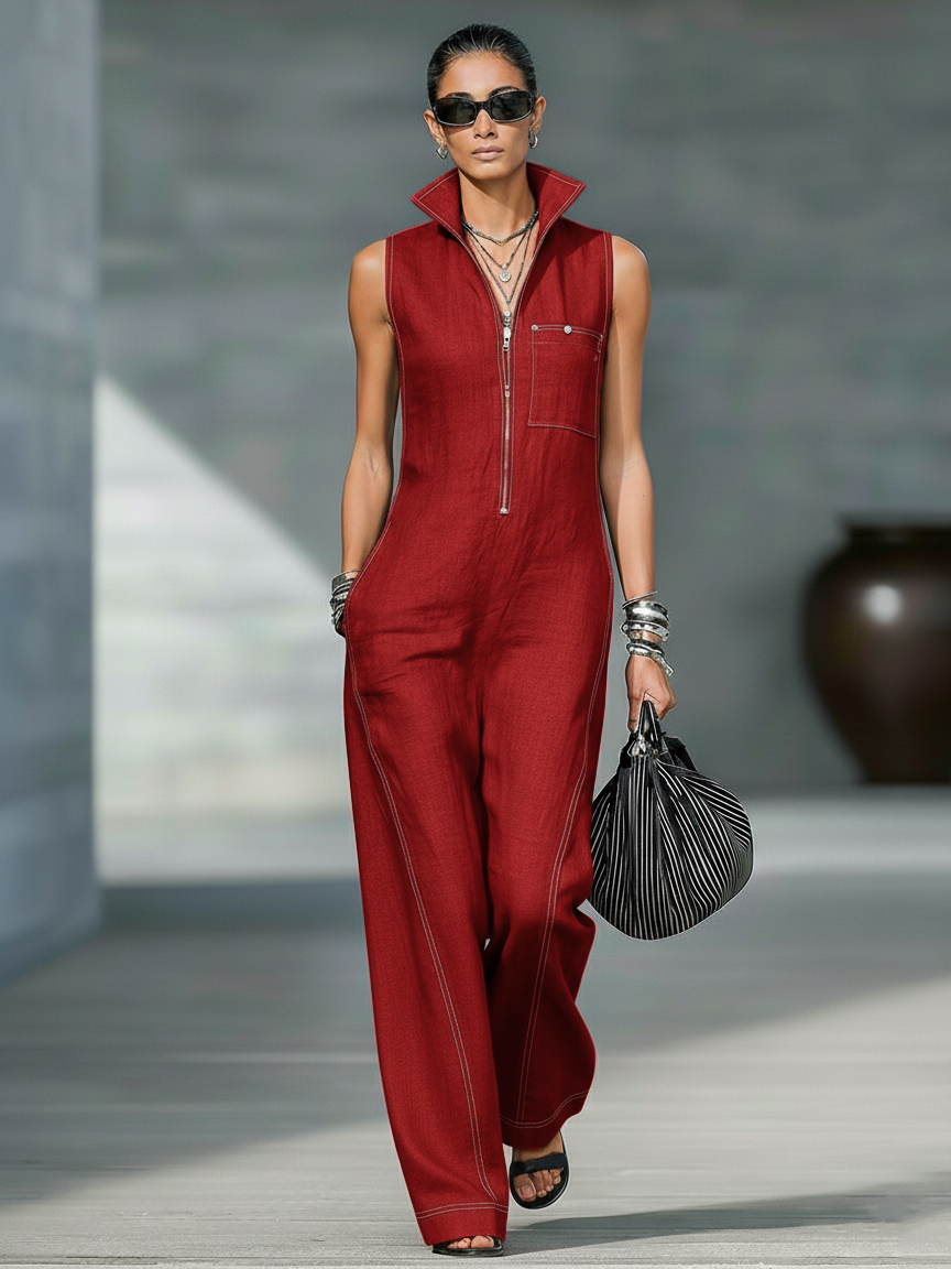 Mouwloze Dungaree met Witte Zoom