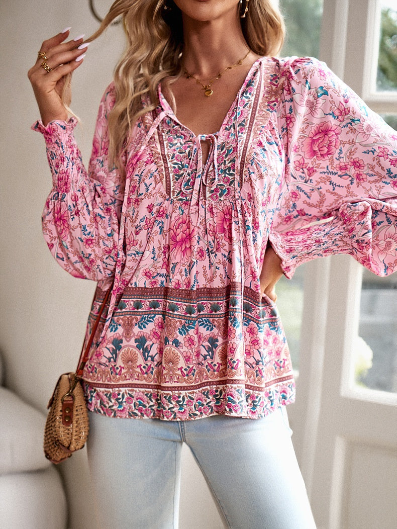 Edith™ | Boho Tuniek Top met Bloemenprint