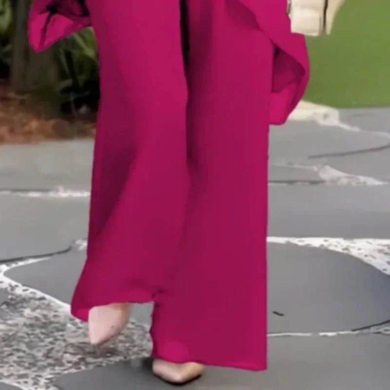 Dames Tweedelige Outfit: Elegante Asymmetrische Top met Brede Pijpen Broek