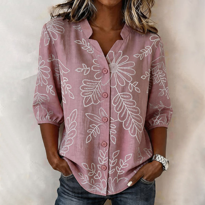 Vintage Blouse Met Bladerenprint