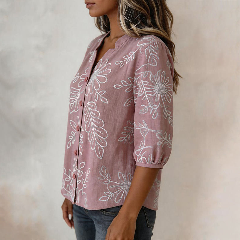 Vintage Blouse Met Bladerenprint