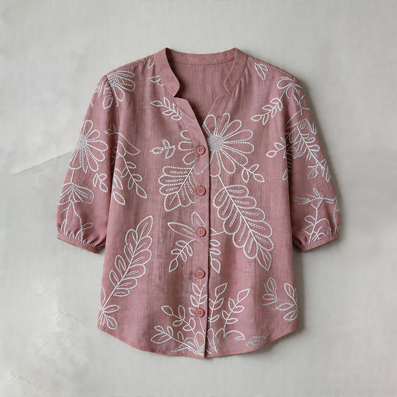 Vintage Blouse Met Bladerenprint