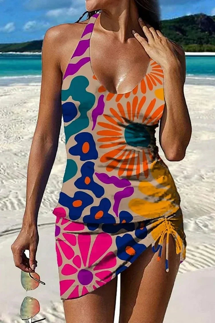 Fiesta – Grafische bloemen tankini met short, effect platte buik
