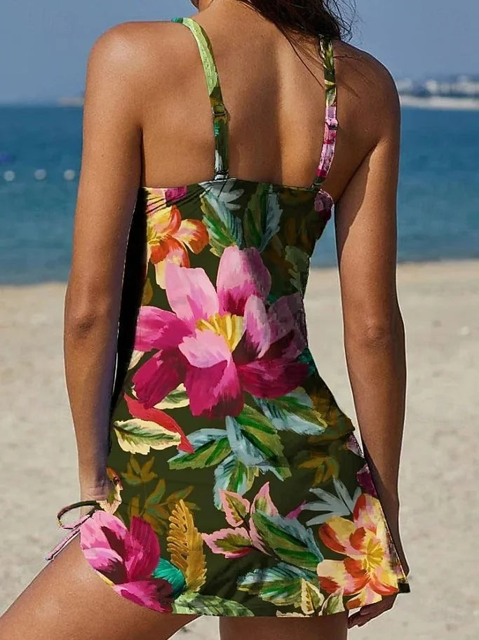 Fiesta – Grafische bloemen tankini met short, effect platte buik