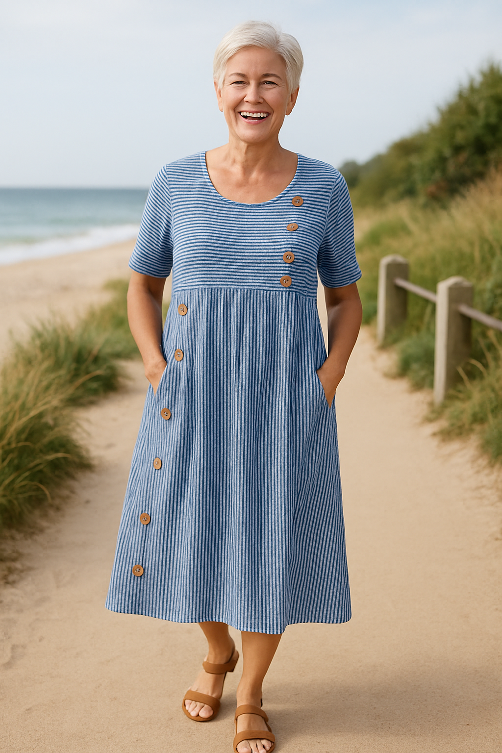 Brienne™ | Gestreepte midi jurk – moeiteloos comfort