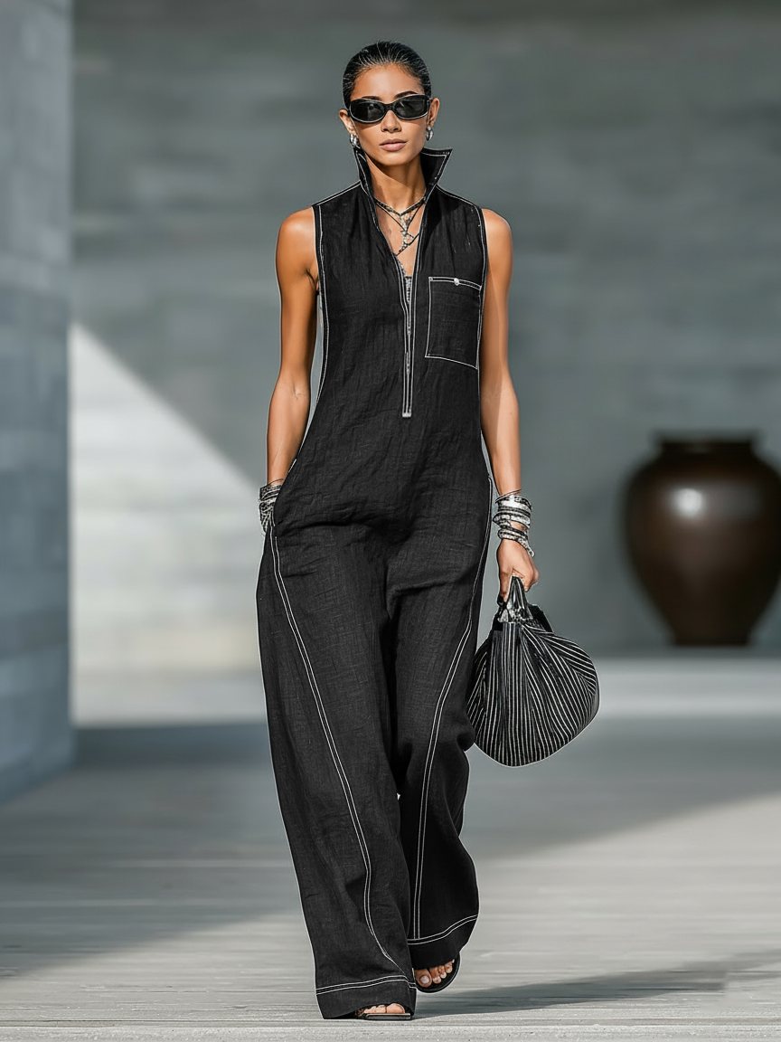 Mouwloze Dungaree met Witte Zoom