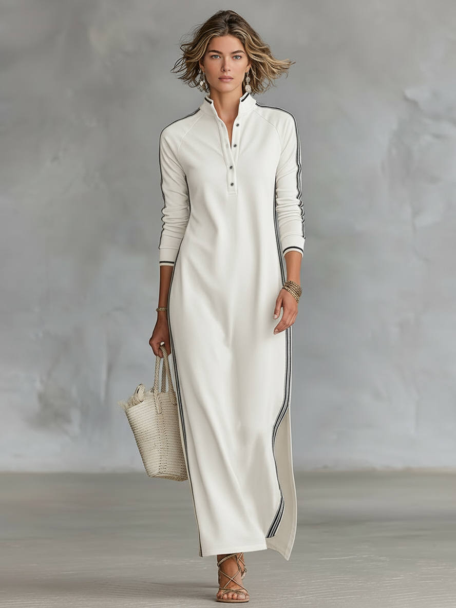 Sweat Maxi Jurk Met Knopkraag