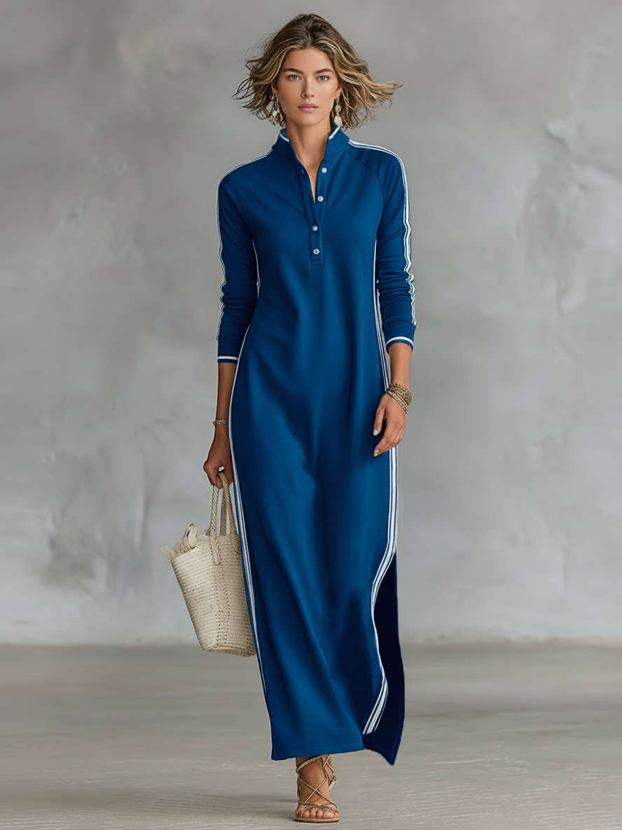 Sweat Maxi Jurk Met Knopkraag