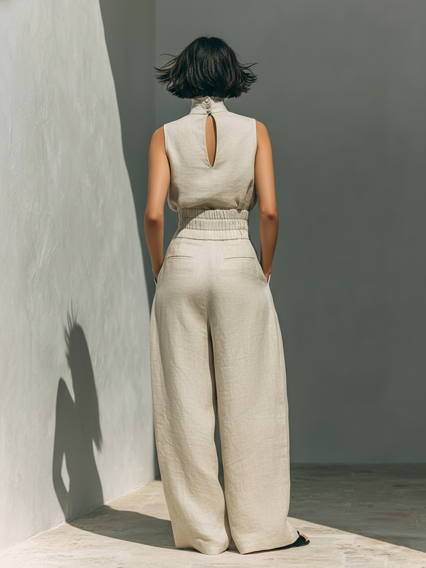 Maria™ | Minimalistische dames set (top & wijde broek)