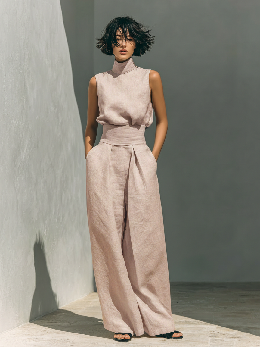 Maria™ | Minimalistische dames set (top & wijde broek)