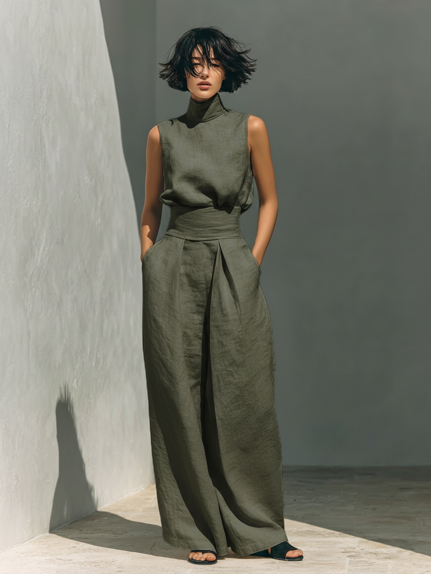Maria™ | Minimalistische dames set (top & wijde broek)
