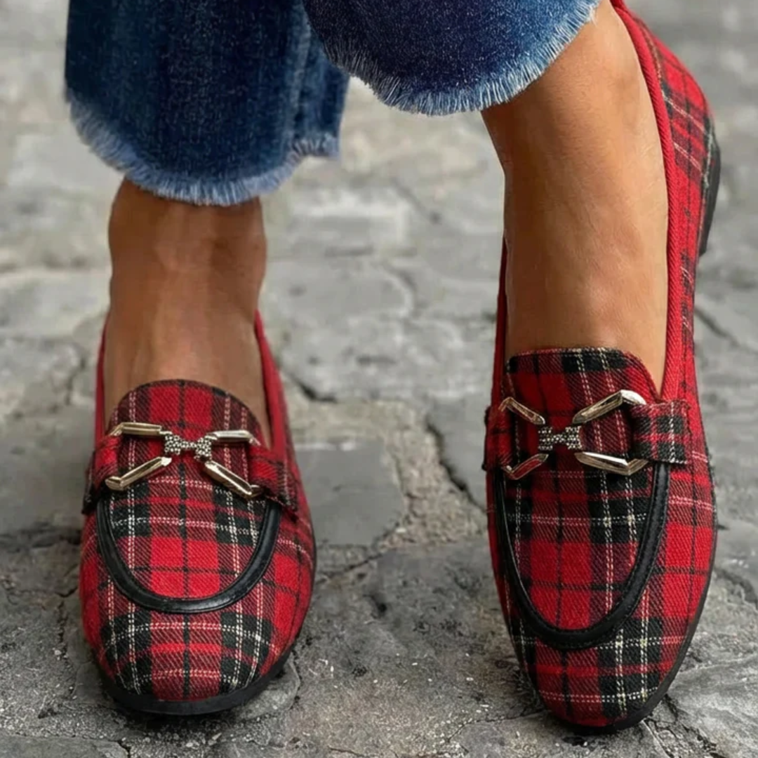 Rowan™ | Mocassins met goudkleurig ruitpatroon