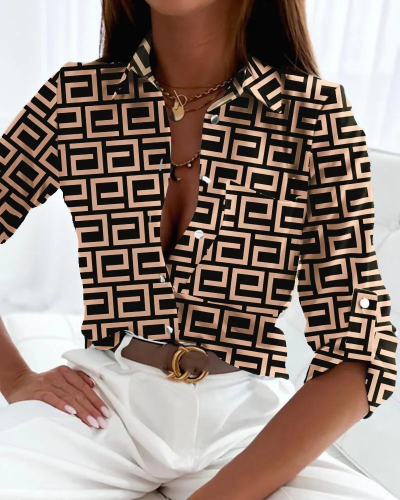 Amelia™ | Blouse met Abstracte Print en Knoopsluiting