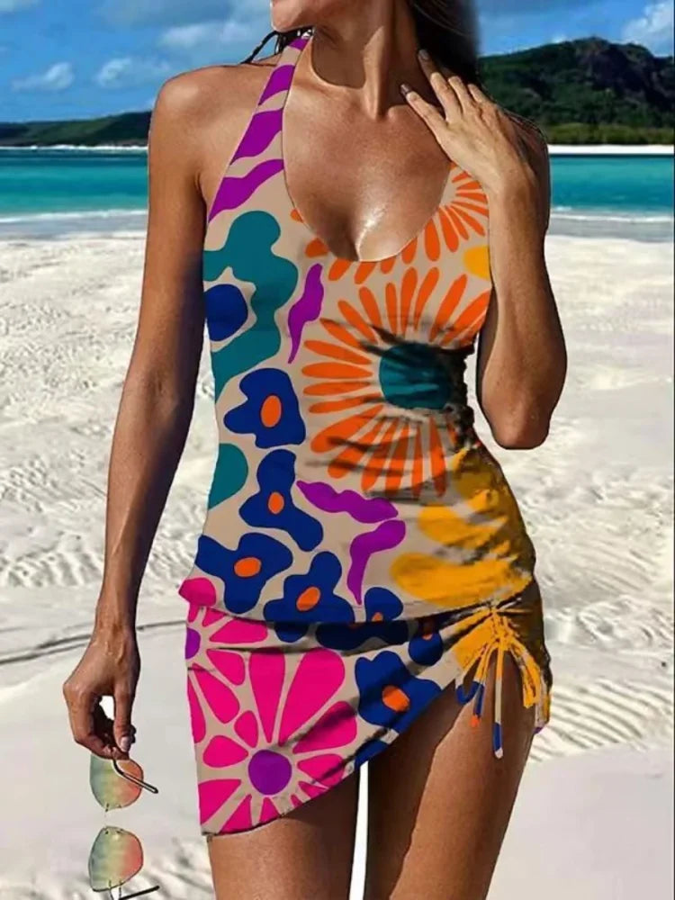 Fiesta – Grafische bloemen tankini met short, effect platte buik