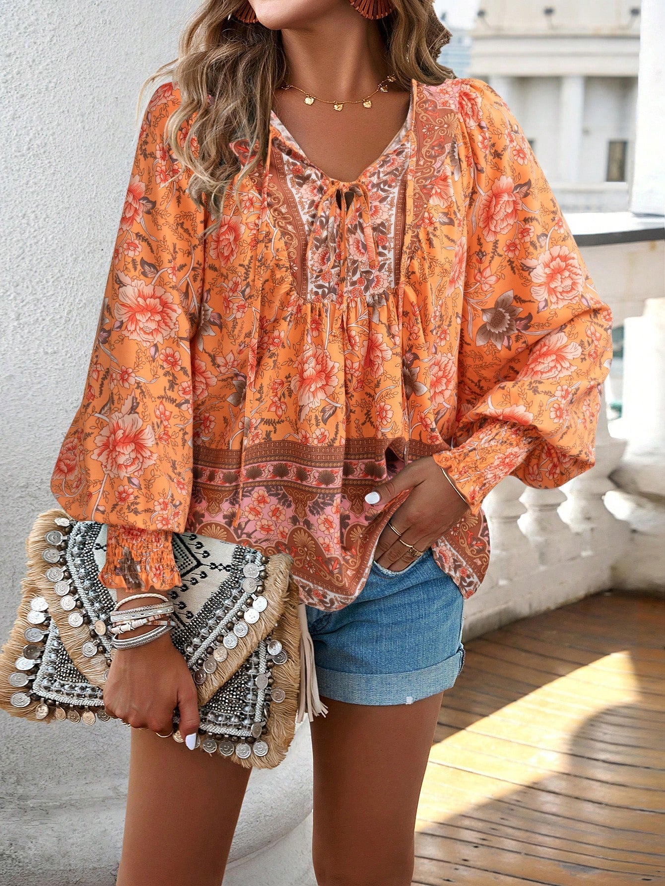 Edith™ | Boho Tuniek Top met Bloemenprint